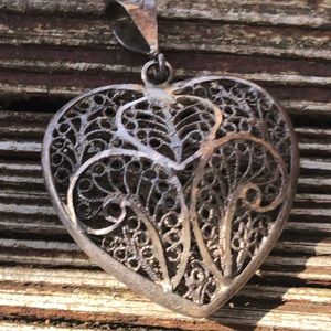 Sterling silver puffy filigree heart